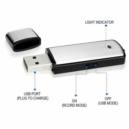 USB Flash Drive Voice Recorder 2-in-1 – Voice Activated, Smart Noise Reduction, Scheduled Recording, Auto File Save