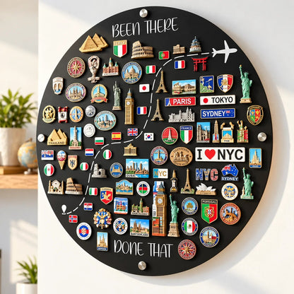 🌍✈️ Been There, Done That Travel Magnet Display Board – Round Souvenir Magnet Wall Organizer, Personalized Travel Memory Decor & Unique Gifts for Travelers 🎁（副本）