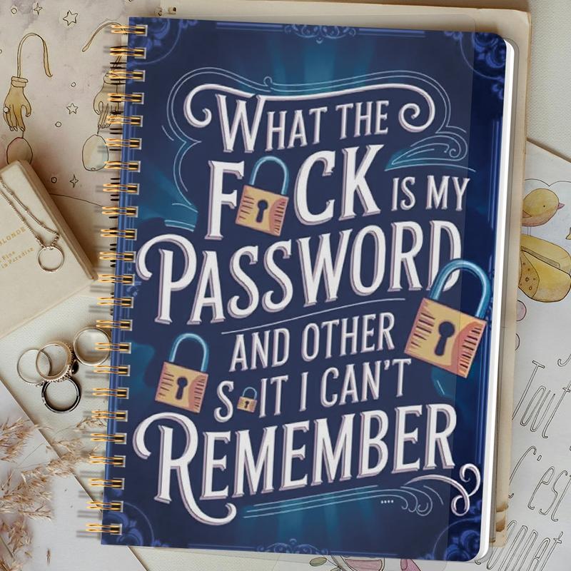 📅Funny Password Notebook - Spiral Bound with Lock Icons & Funny Security Phrases✍️
