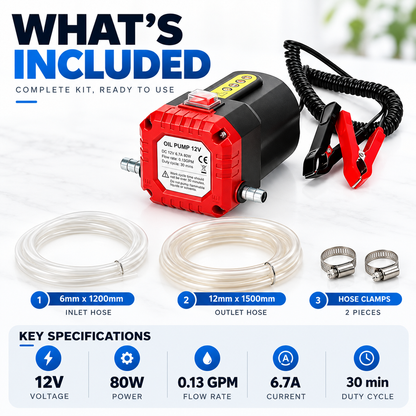 🔥 12V 80W Electric Oil Extractor Pump – Engine Oil & Gear Oil Transfer Kit with Hoses