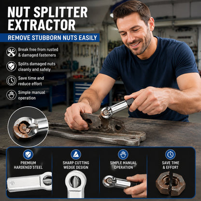 🔩 Manual Nut Splitter Extractor | Heavy‑Duty Steel Rusted Seized Nut Remover for Automotive & DIY Repair🛡️