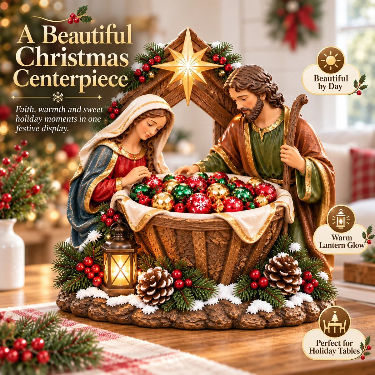 ✝️ Nativity Christmas Treat Bowl Centerpiece | Bethlehem Star & Warm Glow