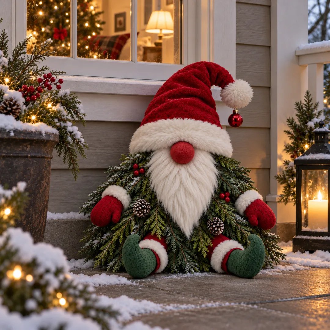 🎅 Sitting Christmas Evergreen Gnome | Woodland Holiday Decor