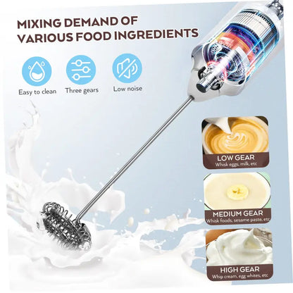 ⚡ Super Powerful Torque — Rechargeable Milk Frother Wand ☕3-Speed Handheld Foam Maker for Coffee, Matcha & Protein Shakes