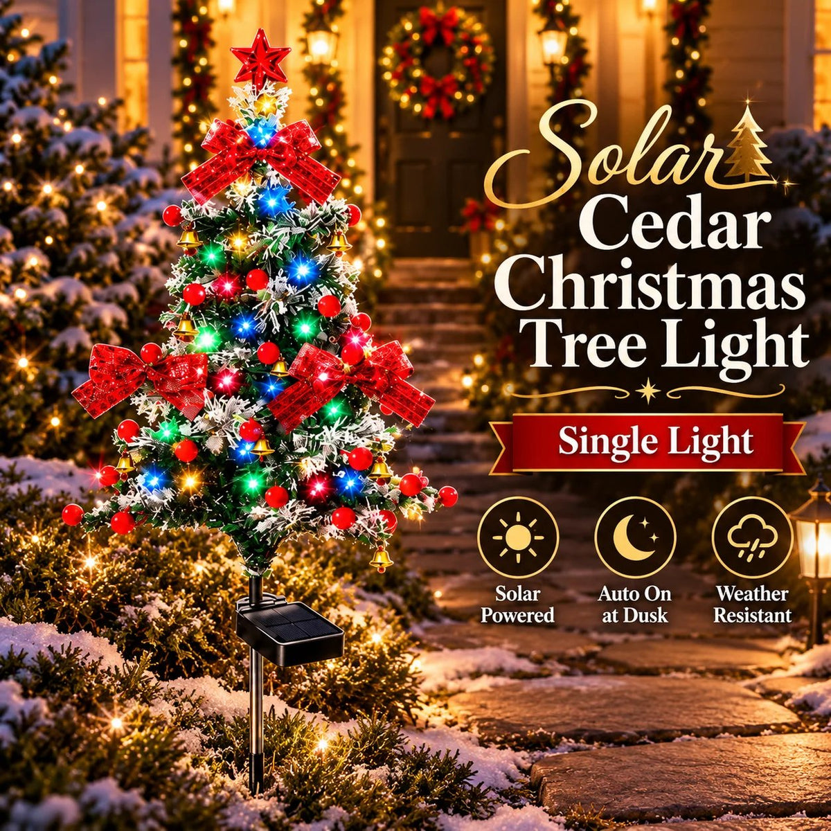 🔥HOT SALE 50% OFF🌲 Solar Cedar Christmas Tree Lights| Festive Outdoor Holiday Decor