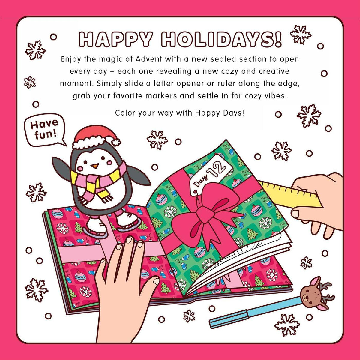 🎄✨Happy Days‑Cosy Christmas Advent Colouring Book | Hardback Edition | 24 Sealed Daily Surprise Sections | All‑Ages Screen‑Free Festive Activity