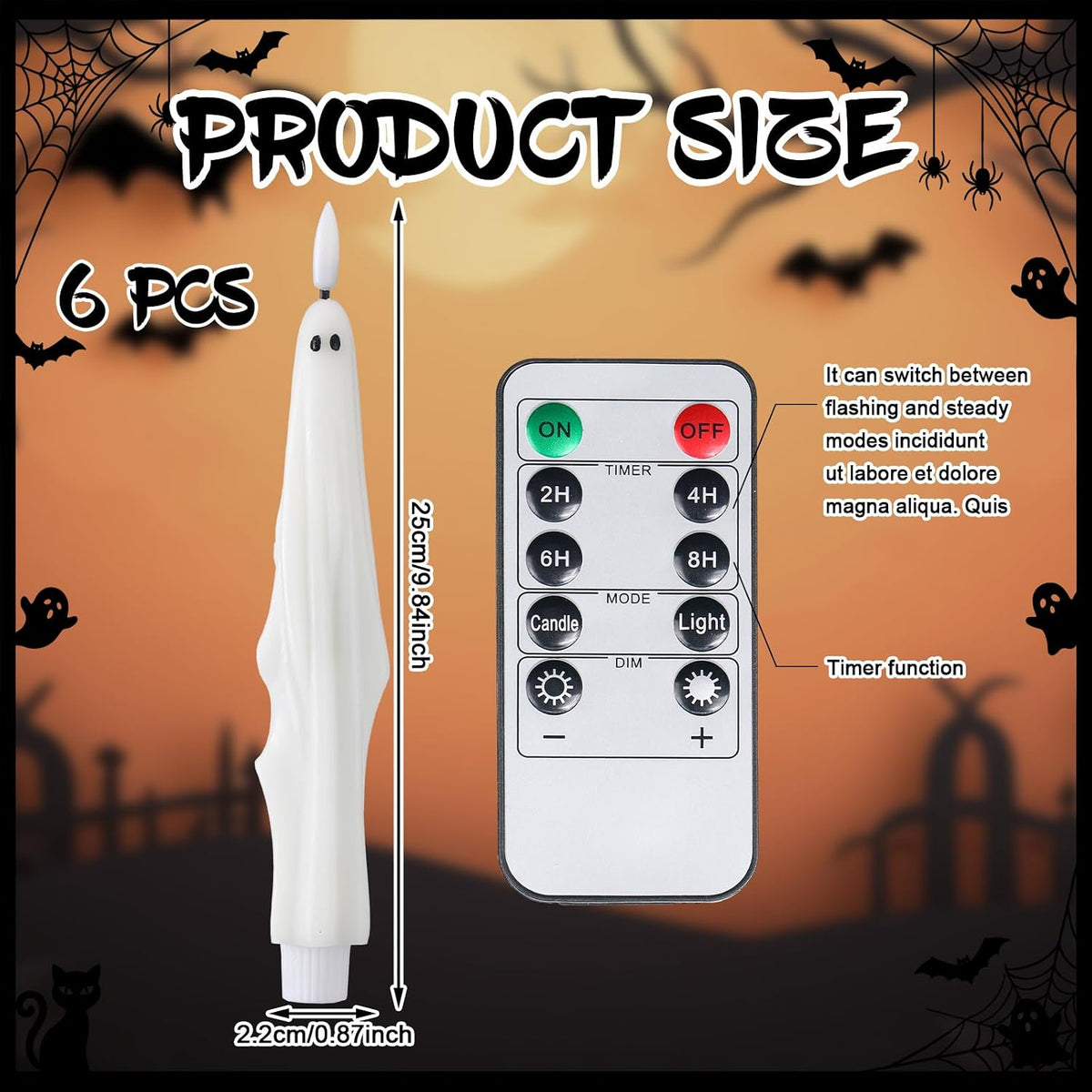 Nuanchu 6 Pcs Halloween Ghost Flameless Taper Candles Remote Timer