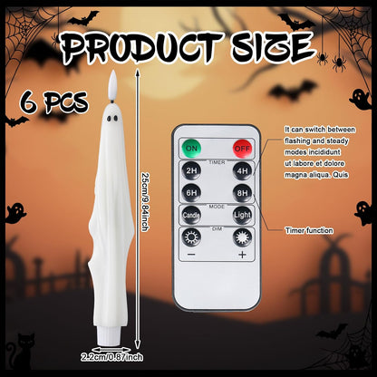 Nuanchu 6 Pcs Halloween Ghost Flameless Taper Candles Remote Timer
