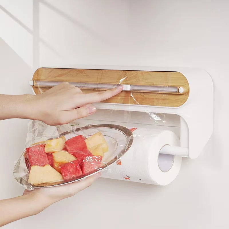 🧲49% OFF NOW! 2-in-1 Magnetic Kitchen Wrap Dispenser – Built-in Cutter Plastic Wrap Foil Dispenser with Paper Towel Holder, No Drilling Wall Mount Kitchen Organizer for Fridge & Cabinet