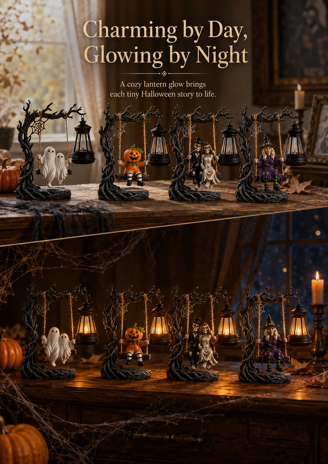 🎃  Light-Up Halloween Swing Figurine | 4 Spooky Characters & Warm Lantern Glow 👻✨