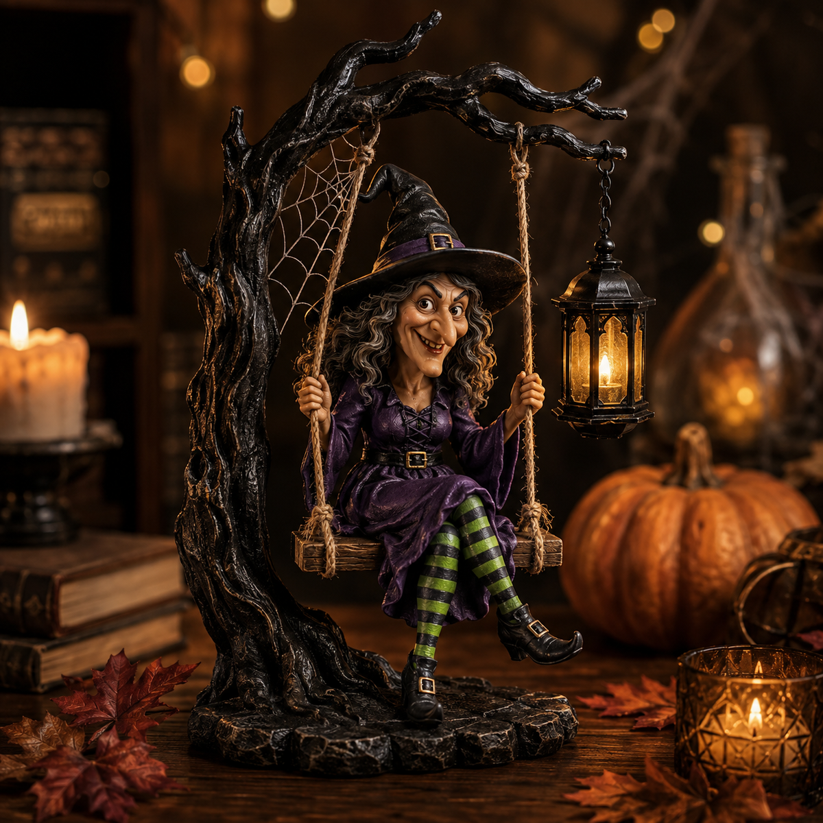 🎃  Light-Up Halloween Swing Figurine | 4 Spooky Characters & Warm Lantern Glow 👻✨