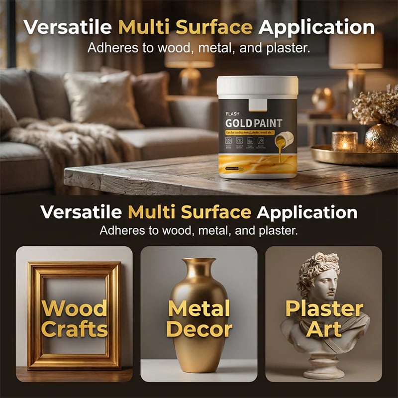 💐Water-Based Flash Gold Paint – Versatile for Canvas, Wood & Ceramic 🎨🖌️