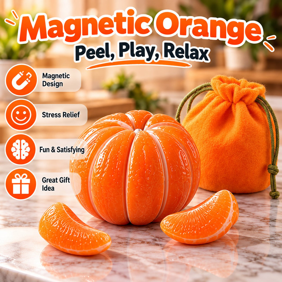 🍊🧲 Magnetic Stone Orange Fidget Toy — Peel, Rebuild & Relax with Satisfying Magnetic Play