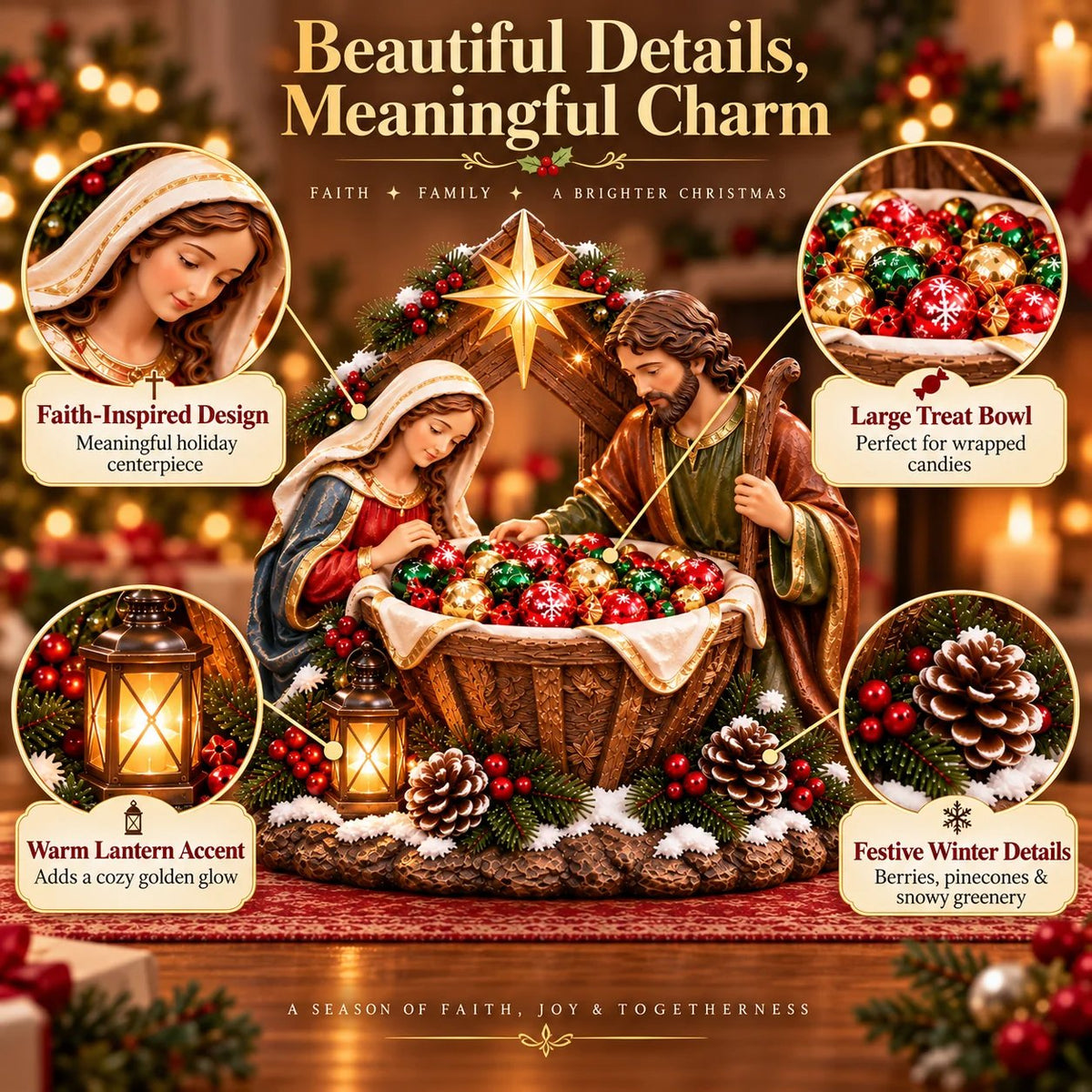 ✝️ Nativity Christmas Treat Bowl Centerpiece | Bethlehem Star & Warm Glow