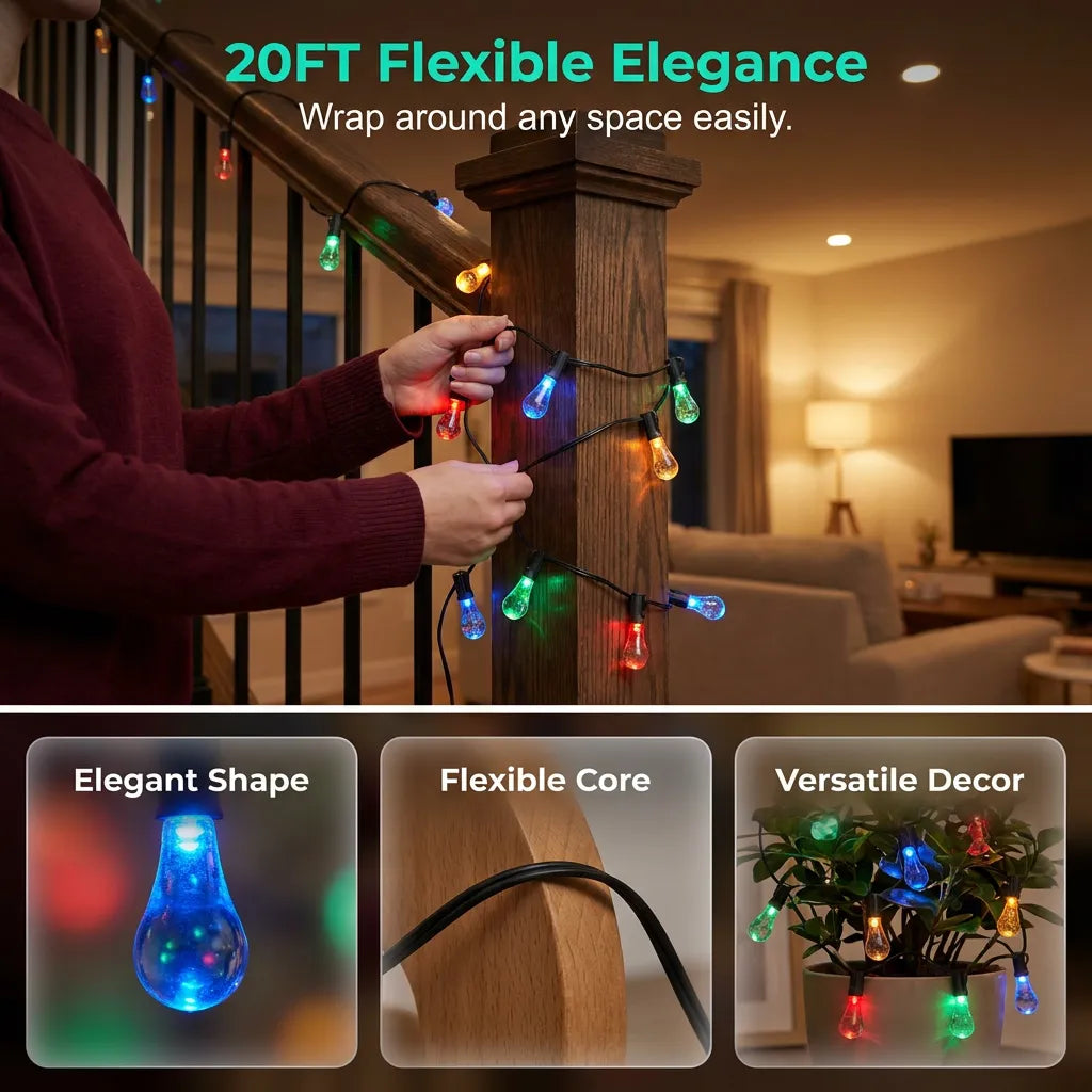 💧 Solar Waterdrop String Lights – 20FT No-Cord Outdoor & Indoor Christmas Decorative Lighting