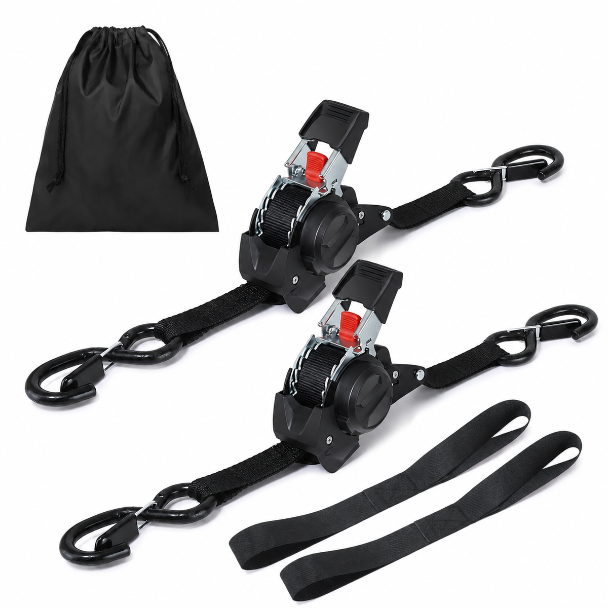 🔥😍⏰Limited Stock 60% OFF 🚜 Dual-End Retractable Tie-Down Ratcheting Straps, Large Locking S Hooks for Motorcycle, ATV, Truck