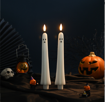 Nuanchu 6 Pcs Halloween Ghost Flameless Taper Candles Remote Timer