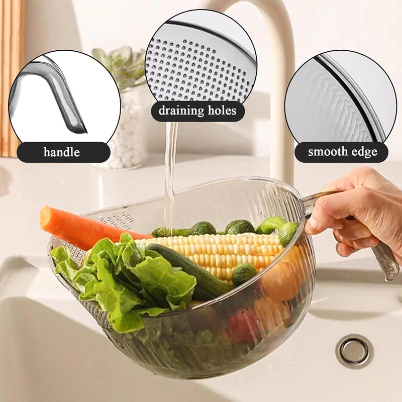 🥗 Multi-Purpose Rice Washing & Strainer Bowl | Wash Rice, Fruits & Vegetables