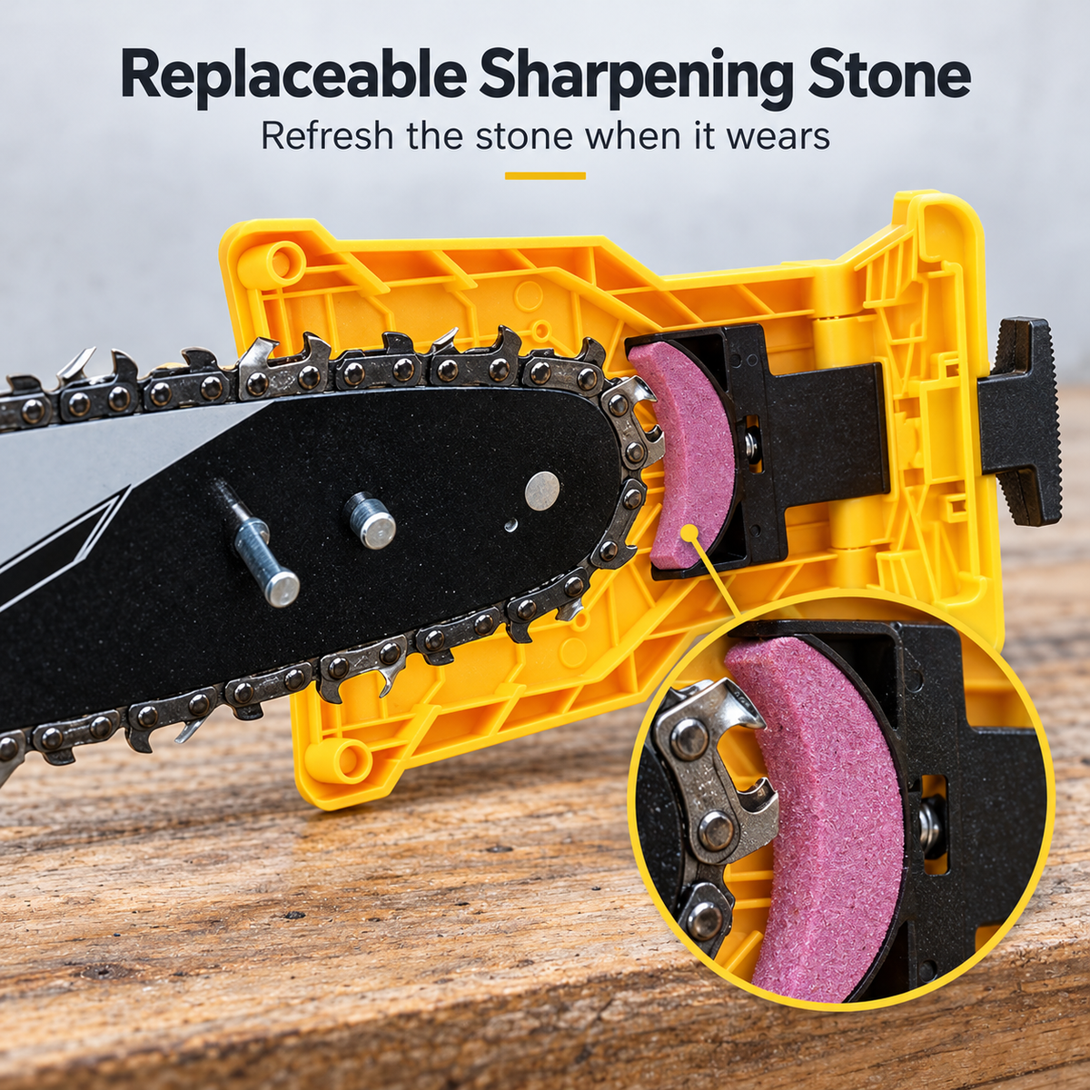 💥Compact Chainsaw Sharpener – Portable Bar-Mount Chain Sharpening Tool with Replaceable Sharpening Stone