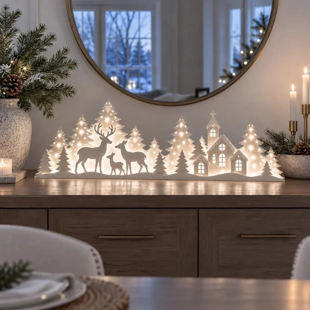 🦌❄️ Leuchtende Weihnachtsdeko fürs Fenster – Rentier & Dorf | 2-teiliges LED-Set ✨