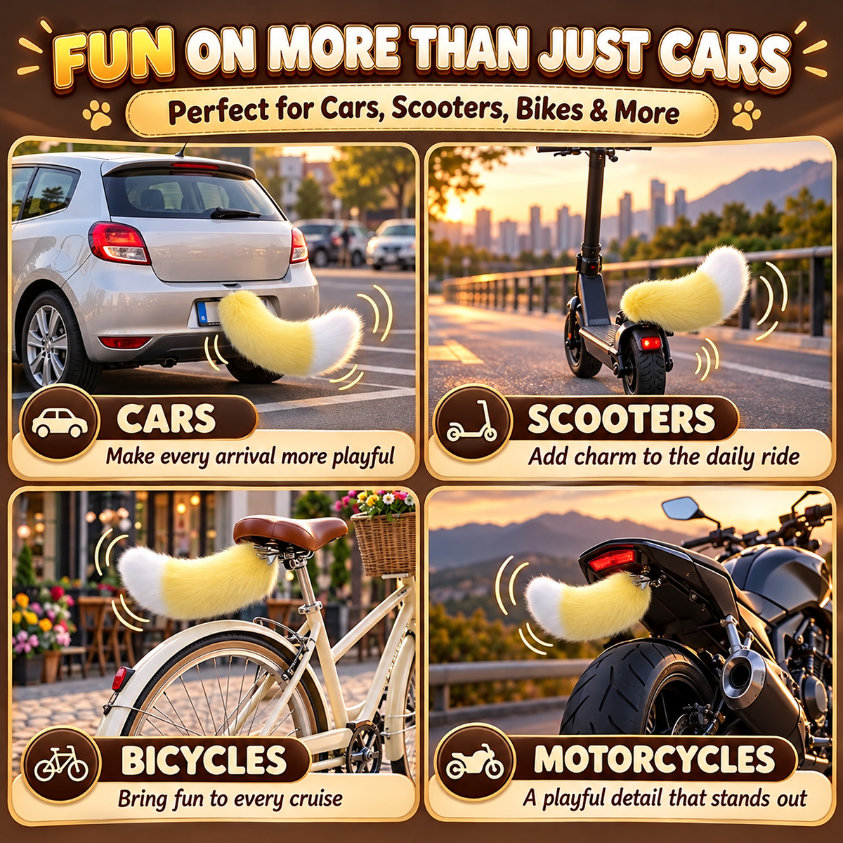 🐾 Remote Control Moving Car Tail – USB Rechargeable Fluffy Vehicle Decoration