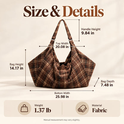 👜✨ Oversized Plaid Shoulder Bag — Extra Space, Effortless Style!