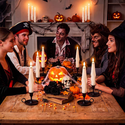 Nuanchu 6 Pcs Halloween Ghost Flameless Taper Candles Remote Timer