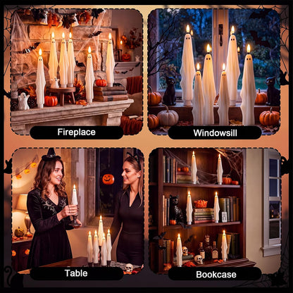 Nuanchu 6 Pcs Halloween Ghost Flameless Taper Candles Remote Timer
