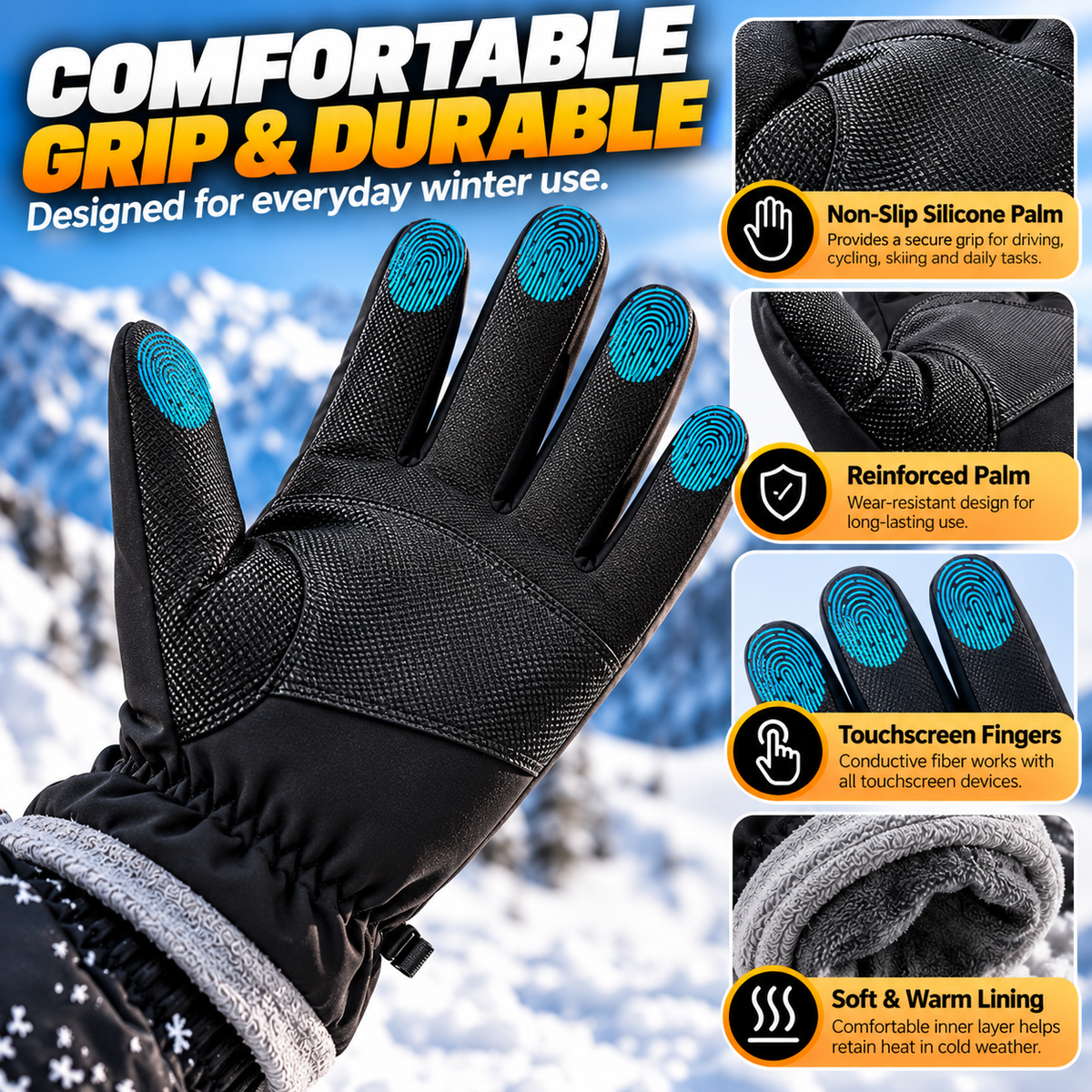 🧤 Thermal Touchscreen Winter Gloves — Windproof, Water-Resistant & Warm