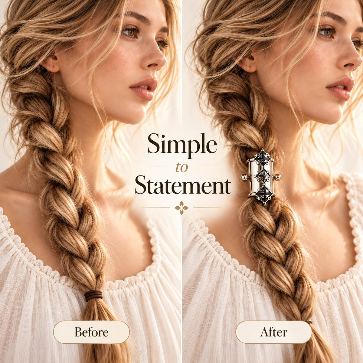 Handmade White Bronze Braid Cuffs — A Little Armor for Your Hair
