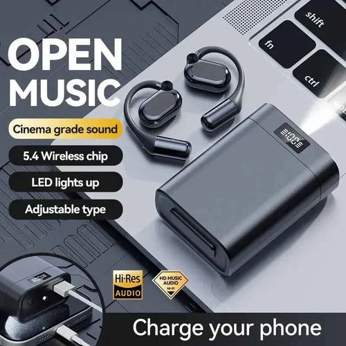 ⚡48% OFF⚡ Open Music Bluetooth Earbuds, Adjustable Open Ear Headphones with LED Charging Case