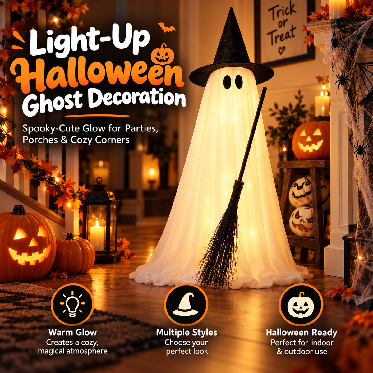 Halloween Spooky Lighted Ghost Decor Set