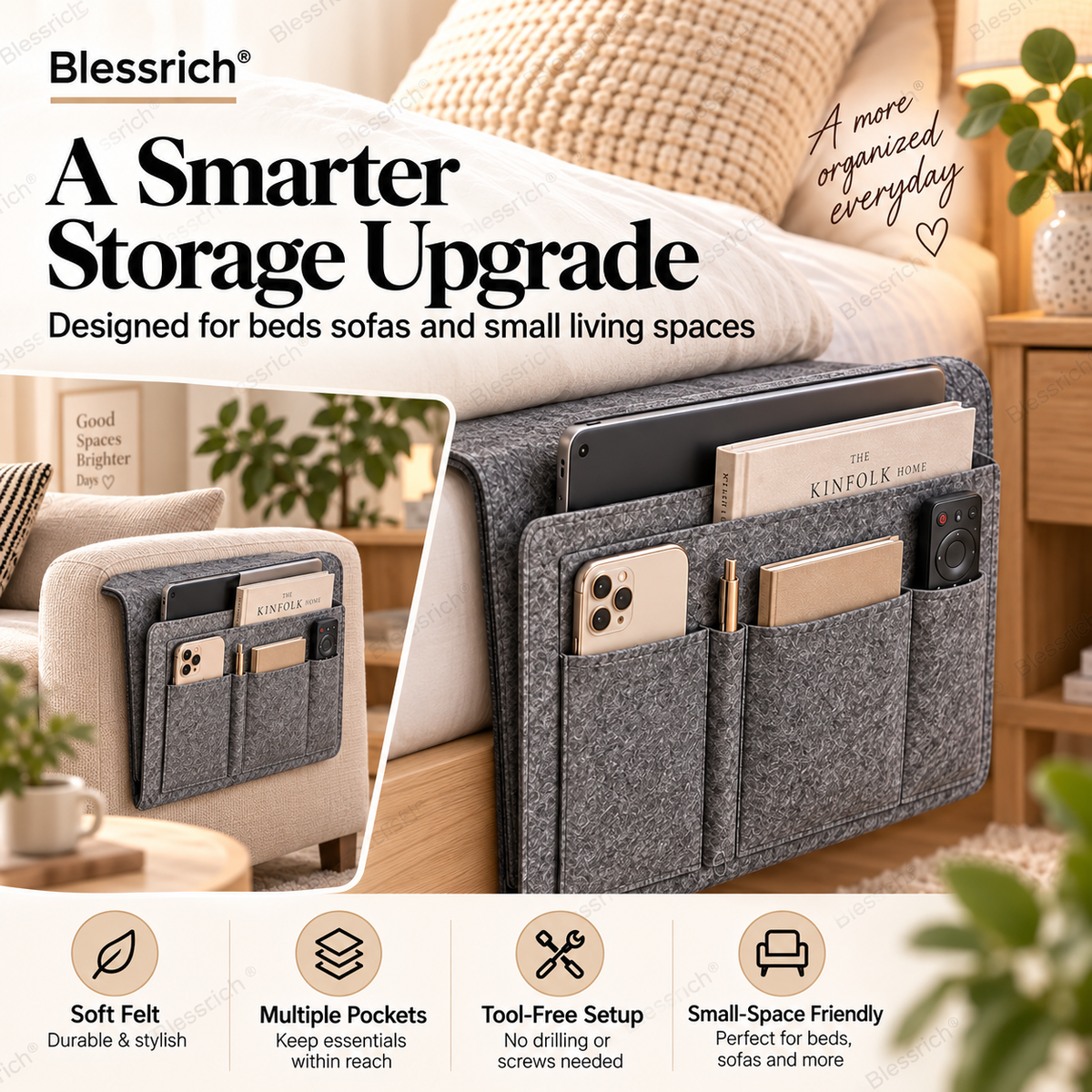 ⏰🔥LIMITED TIME OFFER: 49% OFF!💞Bedside organiser – Smart storage without a bedside table