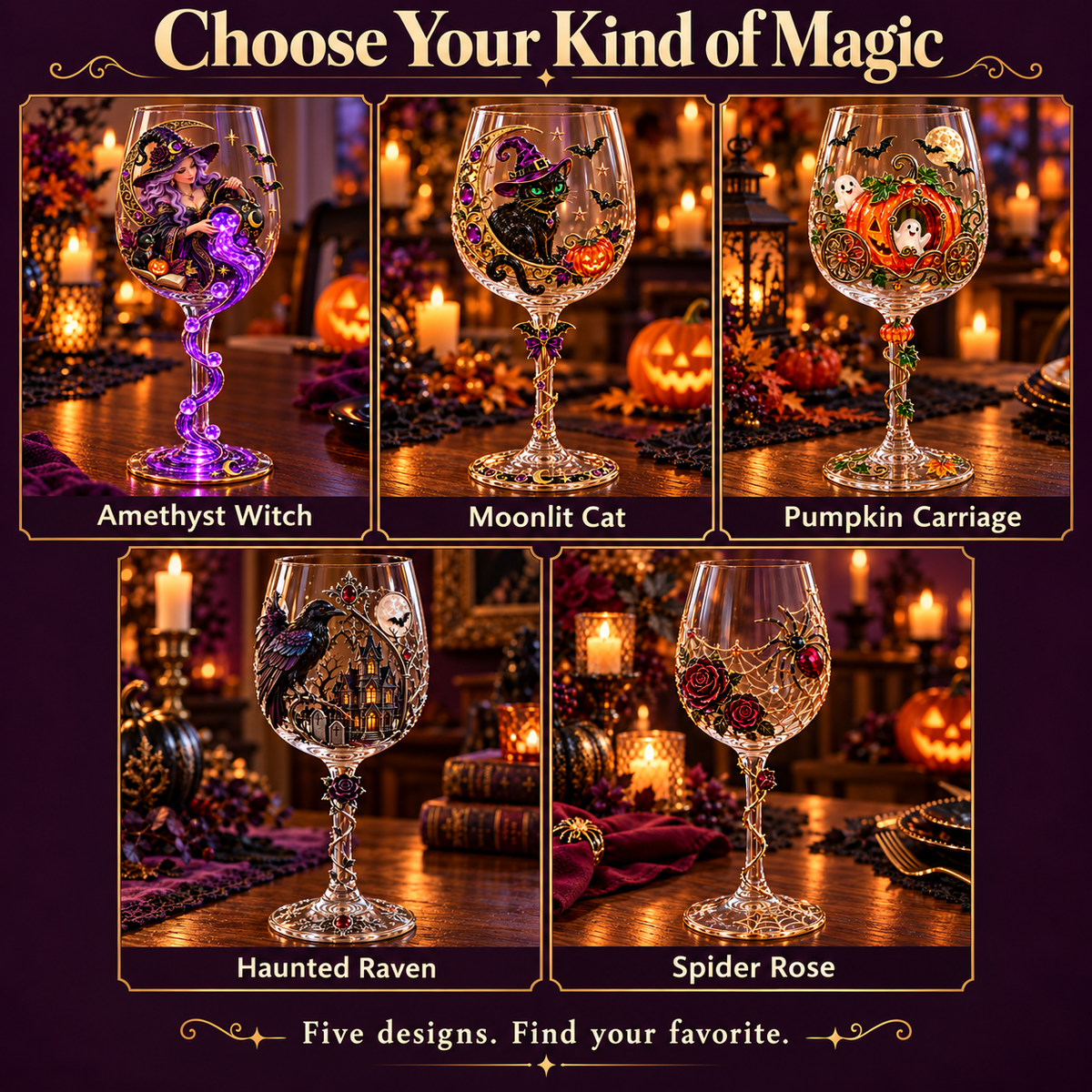 🎃 Halloween Decorative Wine Glass Collection | 5 Spooky Designs