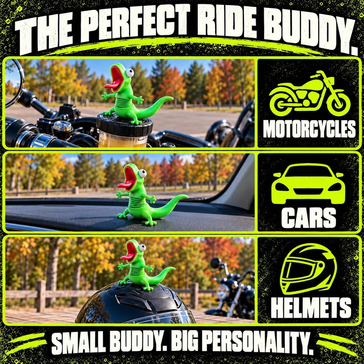 🔥Buy More Save More🔥- 🦎🏍Wobbly Riding Buddy – Car & Motorcycle Decor
