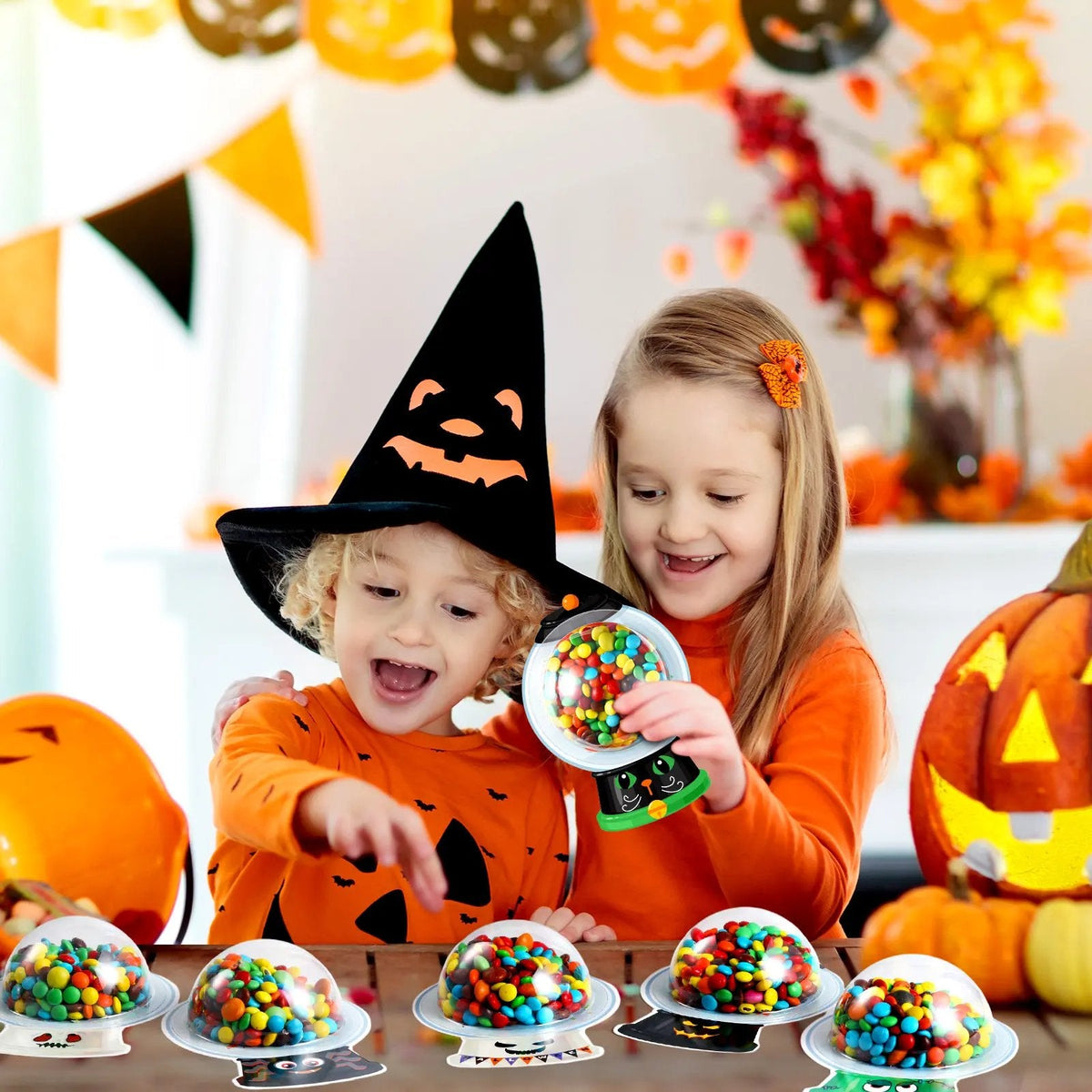 Candy Dome Holder Kit – 24/48 Pack DIY Trick-or-Treat Treat Cards with Clear Candy Domes & Stickers