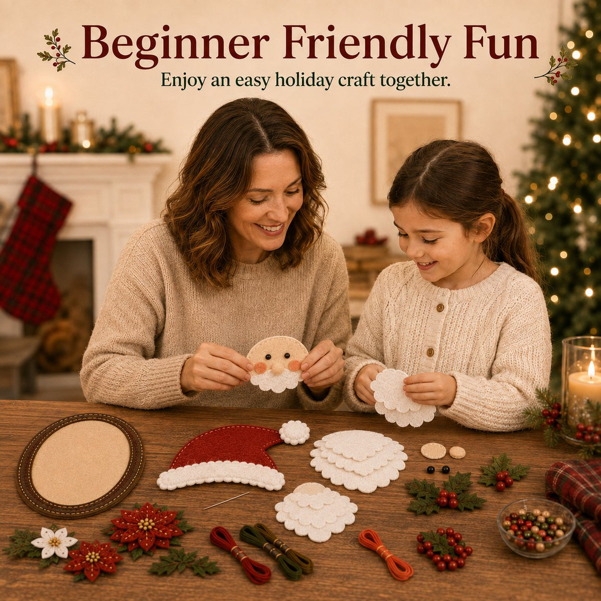 ⏳ Last Day 49% OFF – 🎅 Beginner-Friendly 52-Piece DIY Layered Felt Santa Wall Decor Kit | Complete Kit with All Tools & Step-by-Step Guide Included 💕