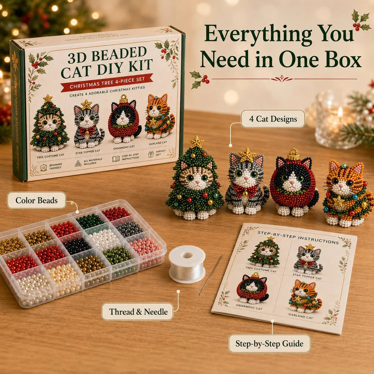 💥🏆Create Your Own 3D Beaded Christmas Cats | Beginner-Friendly DIY Kit🎁