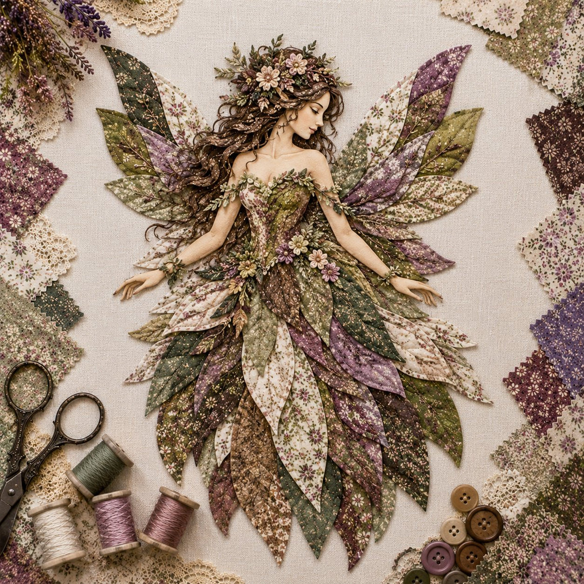 💯🧚‍♀️🌸 Premium Fairy Patchwork DIY Kit | High-Quality Layered Fabric with Floral Wings DIY Handmade Fantasy Wall Decor ✨15*12cm