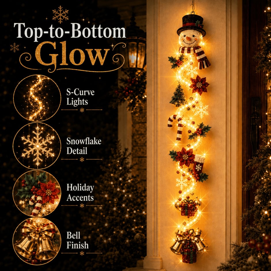 ⏳Last day: 49% off – 🎄 MerryCascade Light-Up Christmas Door Hanger | 6 festive light designs, warm glow, 3D details & space-saving vertical decoration ✨