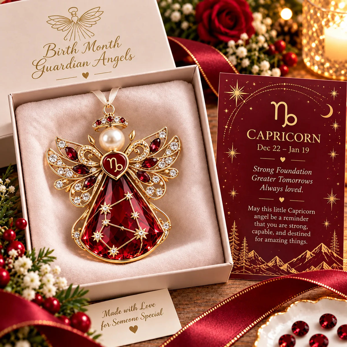 💎👼Christmas Zodiac Birthstone Guardian Angel Card