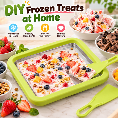 🍓 DIY Ice Cream & Frozen Yogurt Maker – Pre-Freeze Stainless Steel Tray with Scrapers