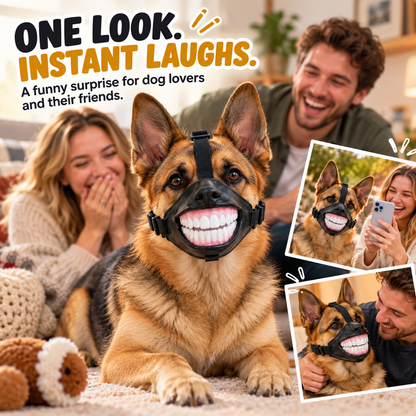 New cross-border funny dog muzzle with laughing teeth, a fun decorative muzzle for travel