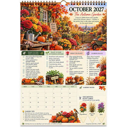 2027 Four Seasons Gardening Calendar & Monthly Planner – A4 Wall Calendar with Planting Guide, Garden Tasks & Plant Labels | TYII™