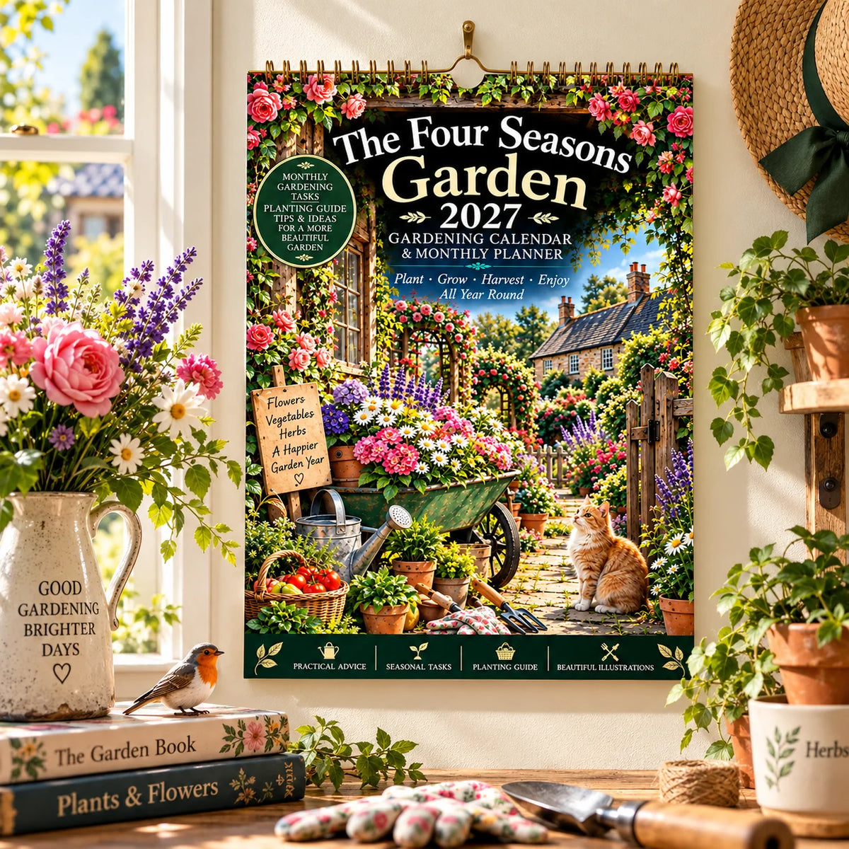 2027 Four Seasons Gardening Calendar & Monthly Planner – A4 Wall Calendar with Planting Guide, Garden Tasks & Plant Labels | TYII™