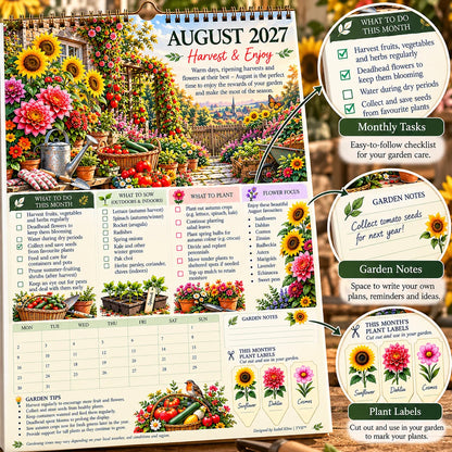 2027 Four Seasons Gardening Calendar & Monthly Planner – A4 Wall Calendar with Planting Guide, Garden Tasks & Plant Labels | TYII™