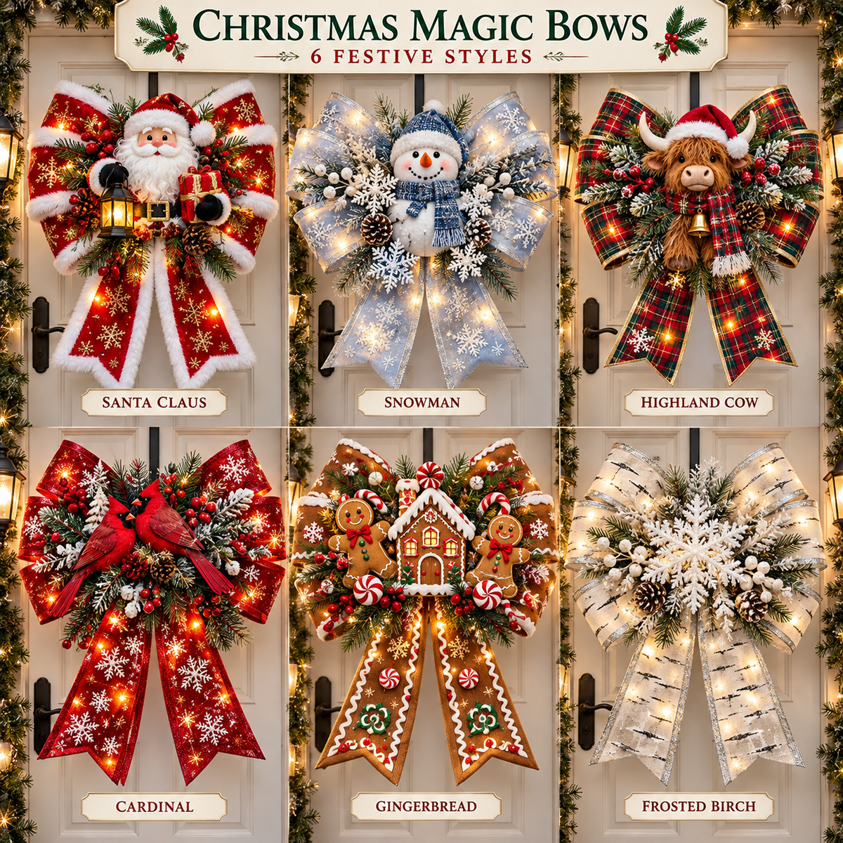 🎀🎄 Christmas Magic Bow Door Hangers – Oversized Light-Up Holiday Bows in 6 Festive Styles