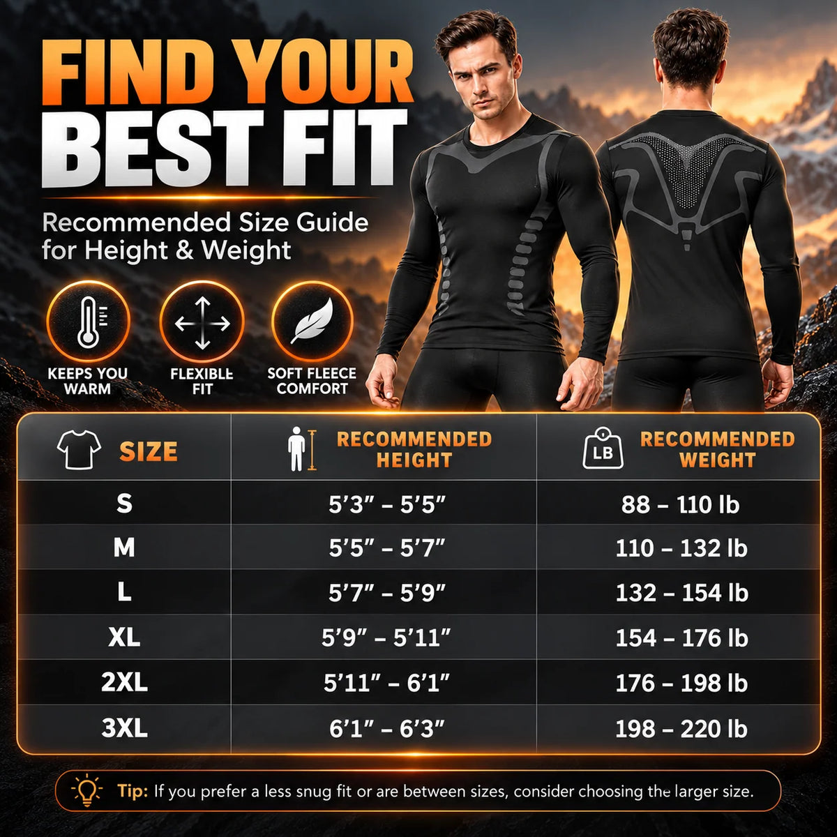 Men's Fleece-Lined Thermal Underwear Set – Warm Stretch Base Layer for Winter & Outdoor Activities