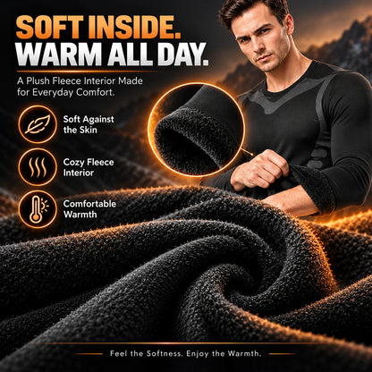 Men's Fleece-Lined Thermal Underwear Set – Warm Stretch Base Layer for Winter & Outdoor Activities