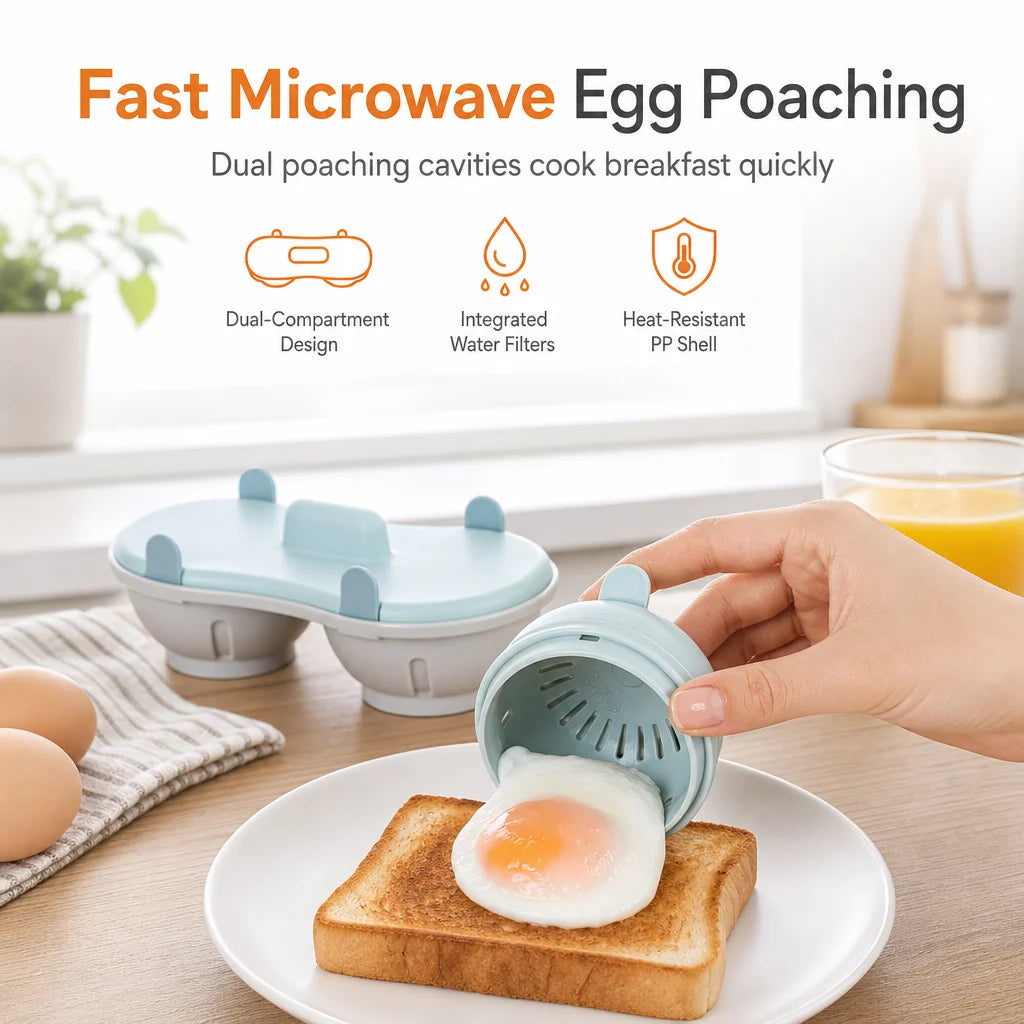 🍳 Microwave Double Egg Poacher - Fast Mess-Free Breakfast Maker 🥚